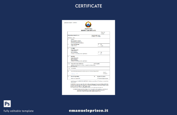 certificato di nascita in stile verificato in Slovenia Modello Word e PDF